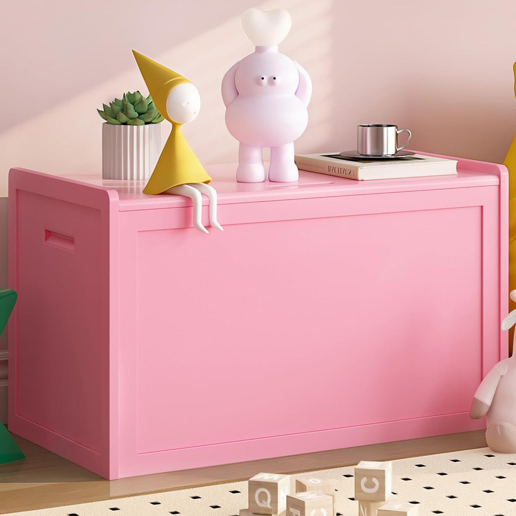 Storage Chest, Entryway Storage Bench with 2 Safety Hinges, Storage Trunk with Flip-Top, Chest Box Organizer for Entryway, Bedroom, Living Room, Easy Assembly, Pink