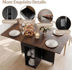 GOFLAME Drop Leaf Dining Table for 2-4, Folding Kitchen Table with Open Shelves & Drawer, Lockable Wheels, Space Saving Extendable Table for Dining Room, Living Room, Small Space, Rustic Brown & Black