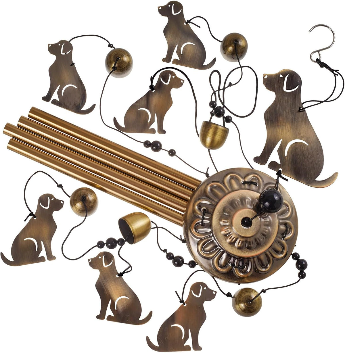 Garden Dog Wind Chimes Outdoor Indoor Decor - with 4 Tubes 7 Dogs Wind Chime, Mobile Romantic Dogs Wind Catcher, Bronze Dogs Wind Bells for Home, Mom Gifts, Balcony, Tree, Festival, Garden Decoration