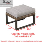 Festival Depot Patio Ottoman Wicker Footstool with Thick Cushion Metal Frame Outdoor Furniture for Deck Yard All Weather (Grey)