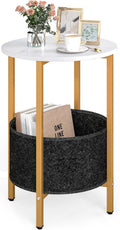 Giantex Round End Table, Small Side Table with Removable Fabric Basket, Modern Bedside Table with Metal Frame, Sofa Couch Accent Table for Small Space Living Room, Nightstand for Bedroom, White