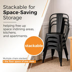 Metal Dining Chairs with Backrest, Stackable, Matte Black, 6 Pack | Easy Assembly, Non-Slip Feet, 330 lb Capacity, Kitchen, Restaurant, Cafe, Pub, Covered Patio