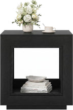 LITTLE TREE End Table with Storage, Wooden Square Side Table, Industrial Sofa Side Tables for Living Room, 2-Tier Bedside Table Nightstand for Bedroom, Chair Side Table for Small Spaces, Black