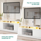 YITAHOME Modern TV Stand with Mount, Media Console with LED Light, White | Entertainment Center with 2 Storage Doors & Built-in Power Outlets for 75/70/65 Inch TVs for Living Room