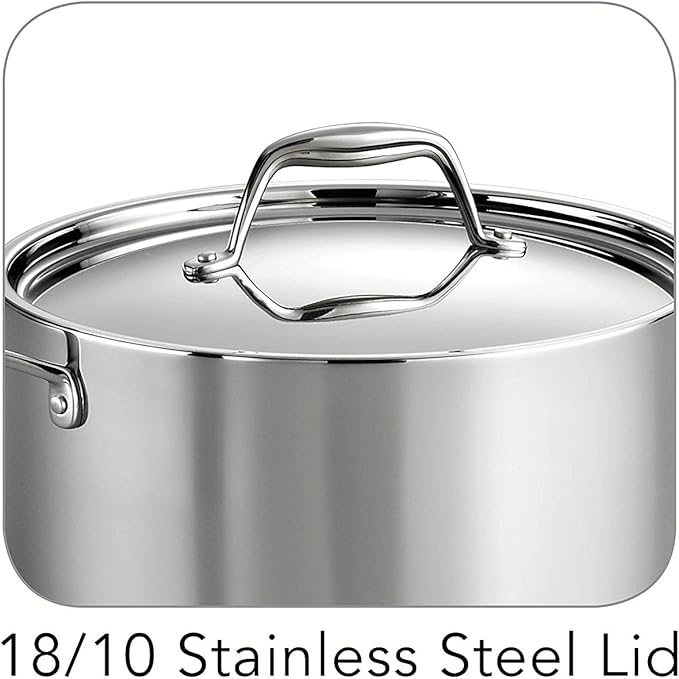 Tramontina Signature Tri-Ply Clad Stainless Steel 6-Quart Sauce Pot with Lid, Induction-Ready Pot, Dishwasher-Safe, NSF-Certified, Made in Brazil