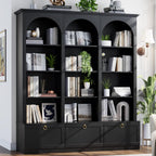 71" Tall Triple Wide Bookshelf with Doors, 5-Tier Large Arched Bookcase