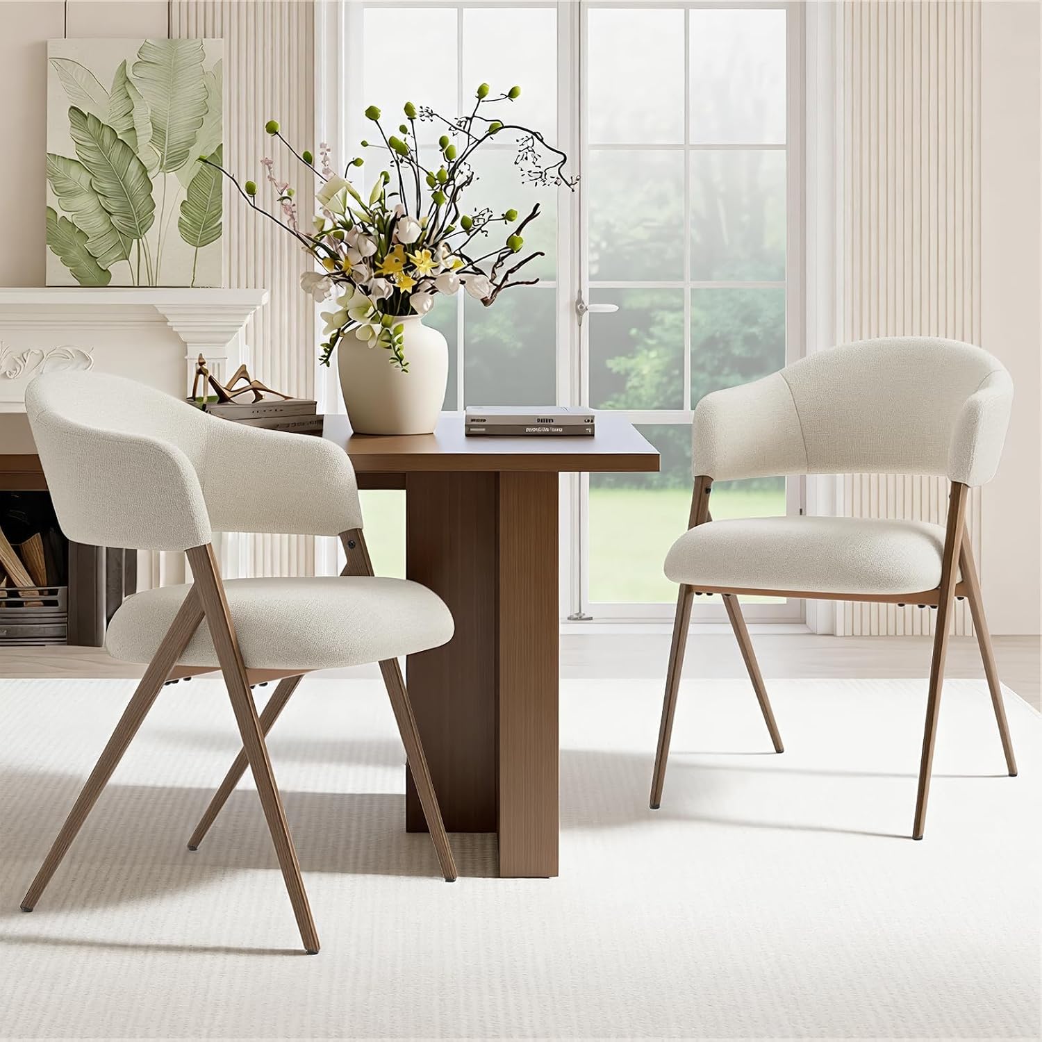 COLAMY Dining Chairs Set of 4, Modern Upholstered Dining Room Kitchen Chairs with Iron Legs, Open Back and Padded Seat, for Living Room/Restaurant/Cafe, Beige