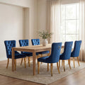 Blue Velvet Dining Chairs Set of 6, Fabric Upholstered Kitchen & Dining Room Chair, Tufted Mid Century Modern Dinning Room Chairs, High Back, Gold Metal Legs, Sillas de Comedor