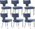 Shenyon Mid Century Modern Dining Chairs Set of 6, Chenille Fabric Upholstered Dining Room Chairs Curved Backrest with Nailhead Trim, Kitchen Chairs with Silver Stainless Steel Legs, Blue