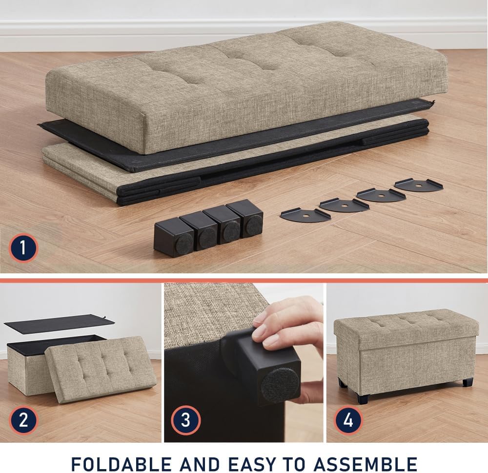 Ornavo Home 30" Large Storage Ottoman Bench with Legs, Taupe | Foot Rest Stool; Ottoman with Hidden Storage; Ideal for Bedroom, Living Room, Entryway or Home Office