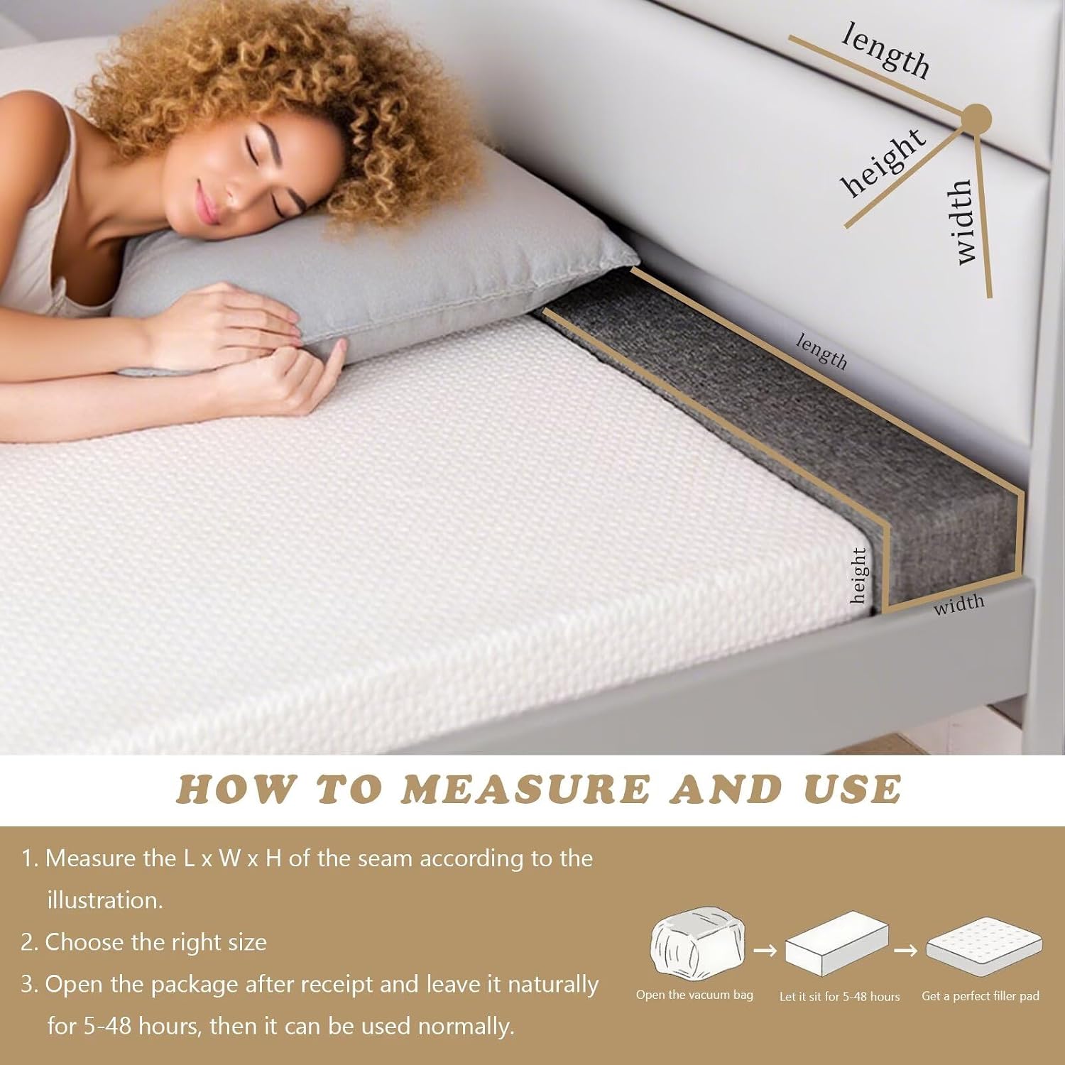 Bed Gap Filler Mattress Extender for Between Mattress and Wall | Close Gap Between Mattress and Headboard or Wall, Bed Space Crack, Removable Cover, Queen/King 39"x6"x8"