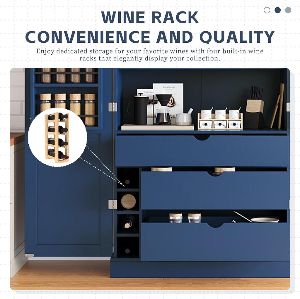 Merax 77'' Tall Freestanding Kitchen Pantry, 35''Lx17.7''W Modern Shaker Style Cupboard Storage Cabinet with Adjustable Shelves,Door Shelves, Drawers and Wine Racks, Blue