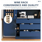 Modern Shaker Style Kitchen Pantry, 77'' Tall Freestanding Cupboard with Adjustable Shelves, Door Shelves, 3 Drawers and Wine Racks, Versatile Pantry Cabinet with Storage for Dining Room, Blue