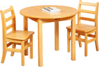ECR4Kids 30in D Round Hardwood Table with 24in Legs and Two 14in Chairs, Kids Furniture, Honey, 3-Piece | Durable rubberwood, GREENGUARD Gold Certified, ANSI/BIFMA Compliant, 6-8 years, 200 lb seat capacity, classroom & home use
