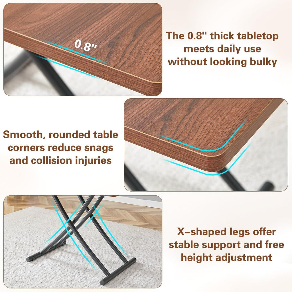 Liftable Folding Dining Table for 4, Adjustable Drop Leaf Table, Multi Functional Coffee Table for Small Spaces, Scratch-Resistant Wood Top with Metal Frame for Apartment Kitchen Living Room