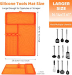 Griddle Mat Barbeque Grill Accessories Tools for Blackstone, Side Shelf Food-Grade Silicone Spatula Mat with Drip Pad for Outdoor Grill Kitchen Counter - Orange