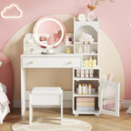 Vabches Kids Vanity with Mirror & Lights,Princess Toddler Vanity Table | 2 in 1 Princess Makeup Vanity Desk Wooden Pretend Play Vanity Desk and Chair Set for Little Girls,White