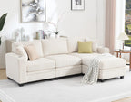 97" Modular Sectional Couch with Storage, Corduroy 3-Seater L Shaped Sofa with Ottoman Chaise, Removable Sofa Cover, Cloud Modular Sofas for Living Room, Apartment