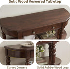 Curved Console Table with Solid Wood Legs, 47" Half Moon Sofa Table with Storage, Drawer & 2-Doors, Real Wood Veneer, Adjustable Shelf, Anti-Tip, Entryway Table for Living Room/Hallway,Walnut