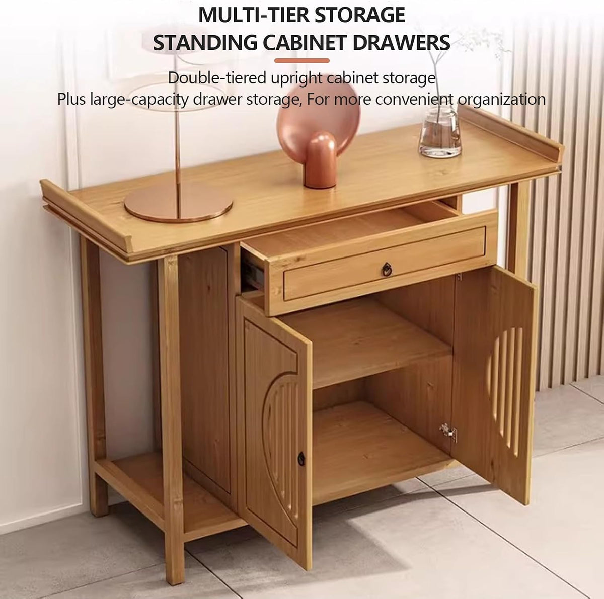 Personal Shrine Meditation Table with Storage Cabinet and Drawer | Pedestal Offering Stand Prayer Table, Sturdy Structure, For Living Room, Office(Brown,100cm/39.3in)