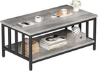 Homeiju Coffee Table for Living Room with Slatted Sides Frame, Modern Farmhouse Living Room Table with 2-Tier Storage Shelf for Home Office, Apartment, Grey Wash, 39 inch