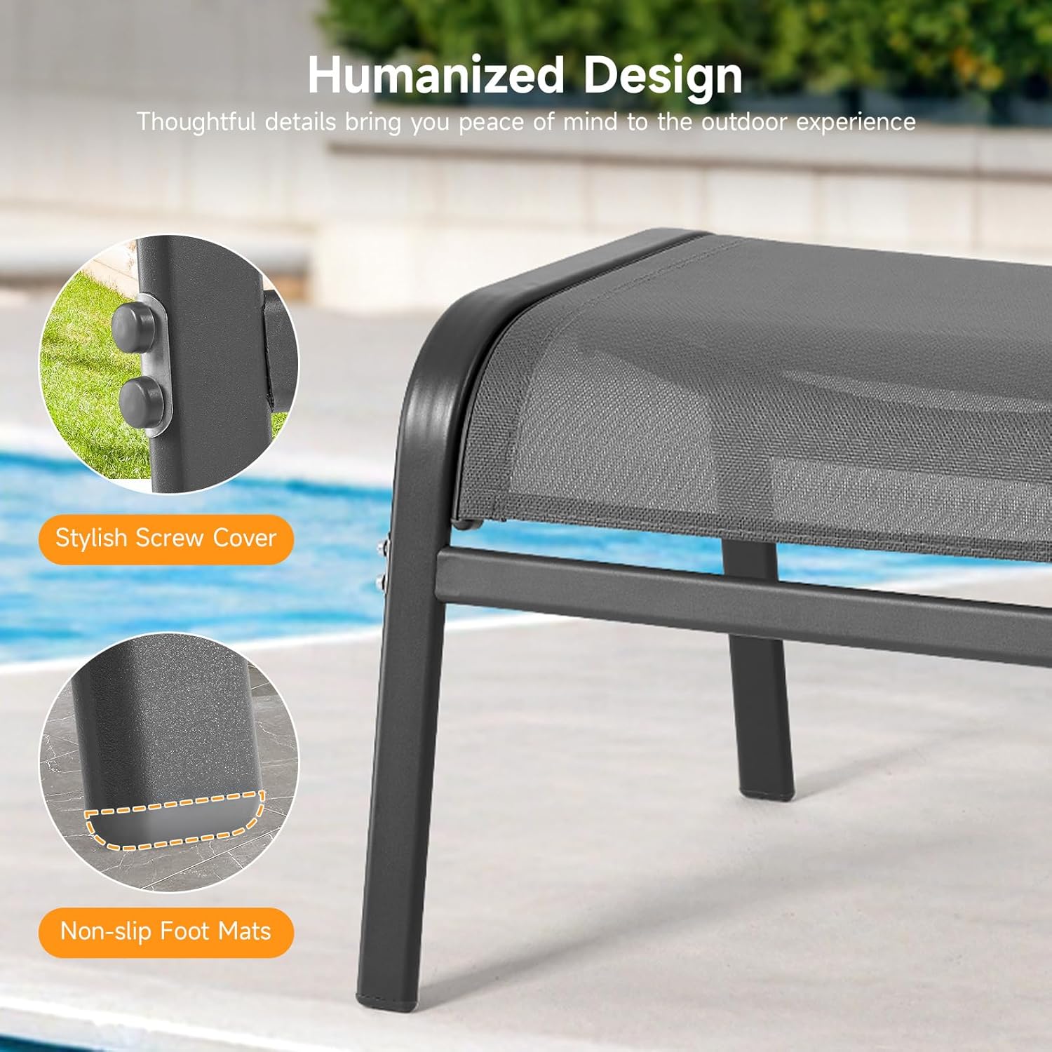 ONBRILL Outdoor Ottoman Set of 2, All Weather Outdoor Foot Stool with Supportive Textliene and Metal Frame, Stackable Oversized Outdoor Foot Rest for Furniture Patio Garden Pool, Grey