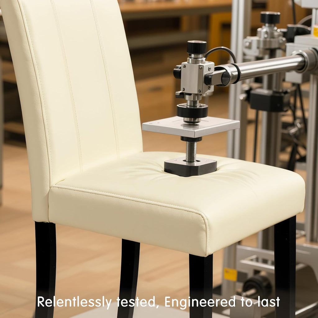 SyMax Dining Chairs Set of 6, Faux Leather Upholstered Dining Room Chairs, Modern Parsons Kitchen Chairs with Wood Legs, Cream(Only Chairs)