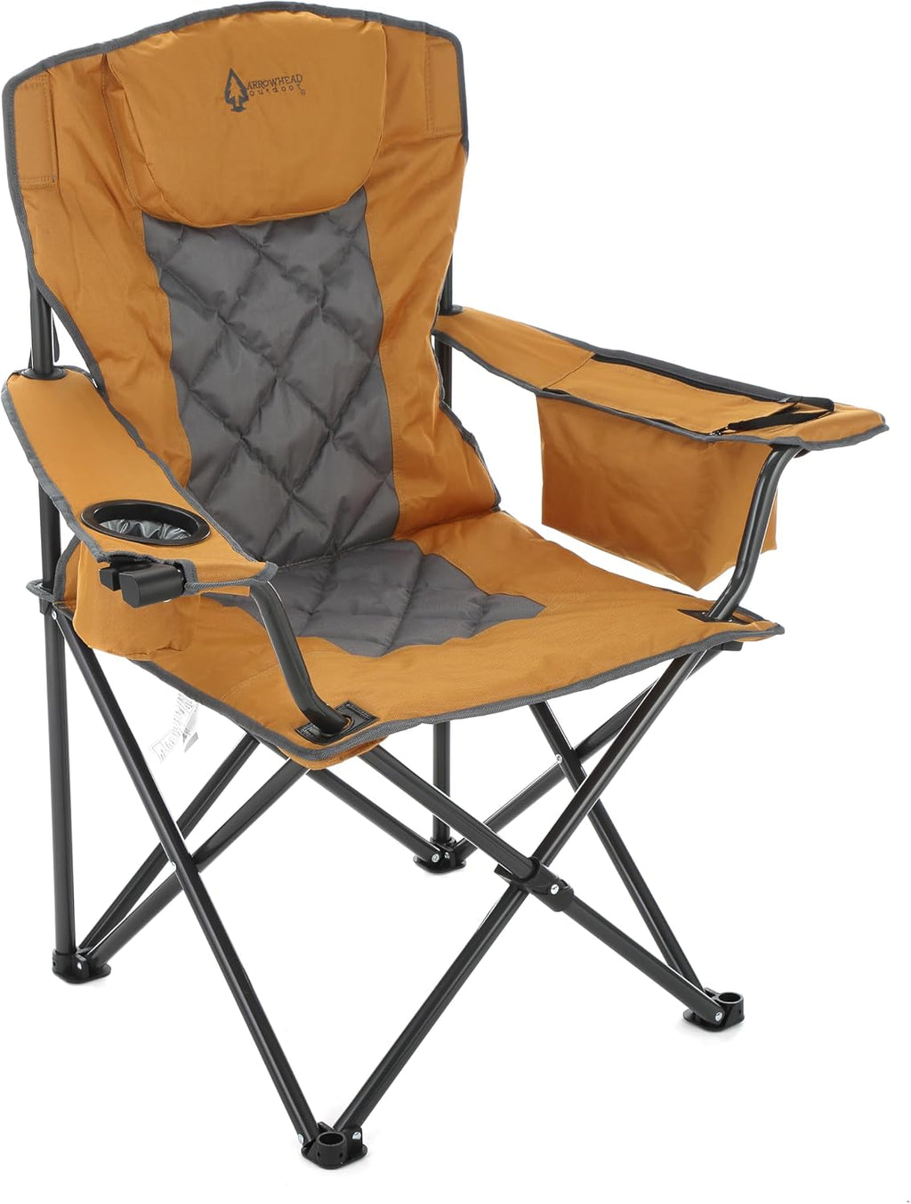 ARROWHEAD OUTDOOR Deluxe Folding Camp Chair – 550lb Capacity Heavy-Duty Quad Chair with Integrated Cooler, Headrest, and Dual Cup Holders.