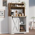 BestHaped Farmhouse Coffee Station with 3 Tier Storage Hutch & 6 Hooks - 56 Inch Small Coffee Bar Table with Adjustable Shelves for Living/Dining Room