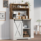 BestHaped Farmhouse Coffee Station with 3 Tier Storage Hutch & 6 Hooks - 56 Inch Small Coffee Bar Table with Adjustable Shelves for Living/Dining Room