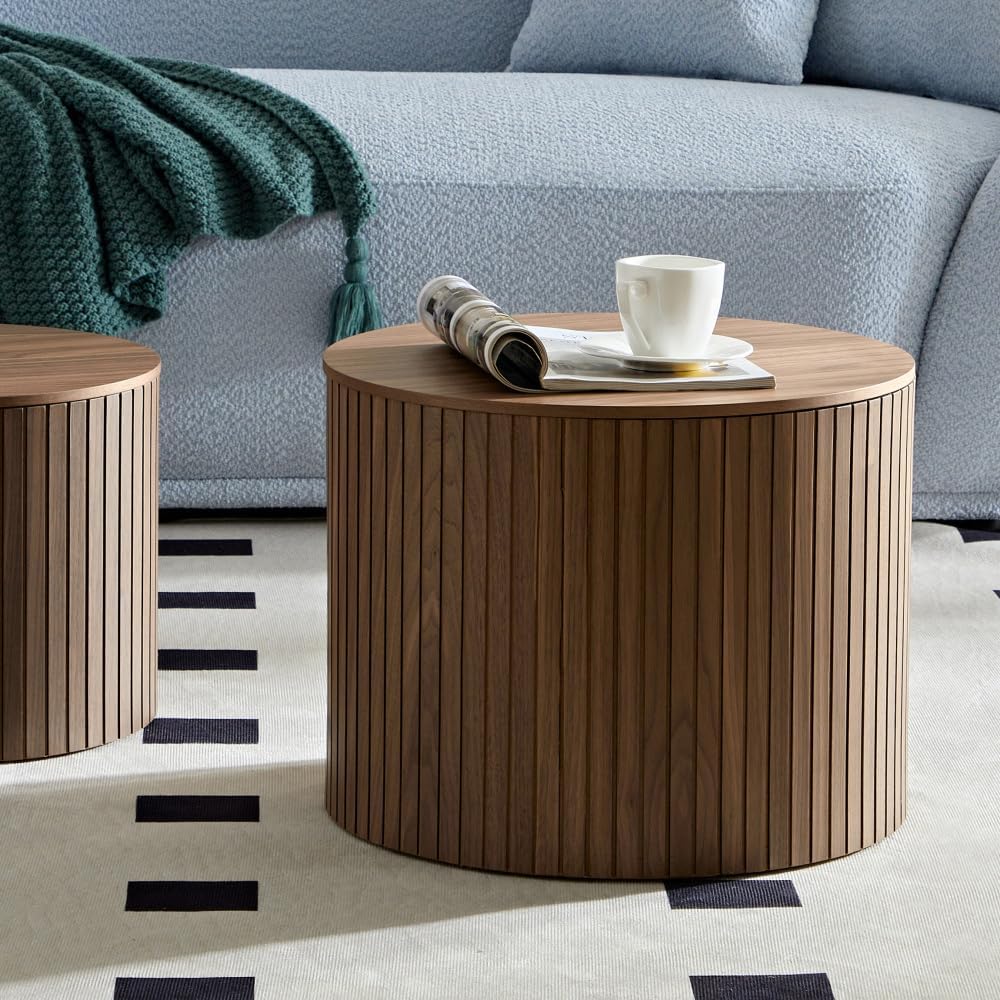 Nesting Coffee Tables Set of 2, Walnut MDF, Handcrafted Round Design | 2-Piece Nested Table Set with Space-Saving Round Design for Living Room or Lounge Area