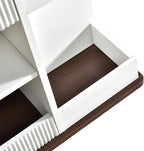 Adjustable End Table with Wheels, Modern Multifunctional Sofa Side Table with Lift-Top, 360°Rotating Top and Storage Space for Living Room, Small Space, Brown+White