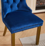 Velvet Dining Chairs Set of 2,Fabric Upholstered Side Chairs with Lion Head Ring Pull & Bronze Nailhead Trim,Luxury Side Chair with Golden Wood Legs for Kitchen (Velvet Blue, Set of 2)