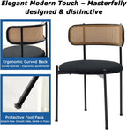 Rattan Dining Chairs Set of 4, Mid-Century Modern Chair with Boucle, Kitchen Dining Room Chairs for Living Room with Metal Legs, Round Upholstered Sherpa