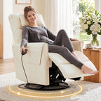 AIRSKY Genuine Leather Power Swivel Rocking Recliner Chair for Adults | Recliners for Small Spaces, Top Grain Leather, Power Glider Rocking Chair with Movable Headrest for Living Room, Beige