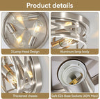 Brushed Nickel Cage Ceiling Light Fixtures,13 Inch Indoor Close to Ceiling Lights, 3-Light Round Vintage Metal Flush Mount Ceiling Lights for Bedroom, Living Room, Porch Kitchen