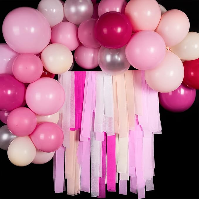 PartyWoo Crepe Paper Streamers 4 Rolls 328ft, Pack of Light Pink Crepe Paper for Party, Wedding, Birthday & Baby Shower Decorations (1.8 Inch x 82 Ft/Roll)