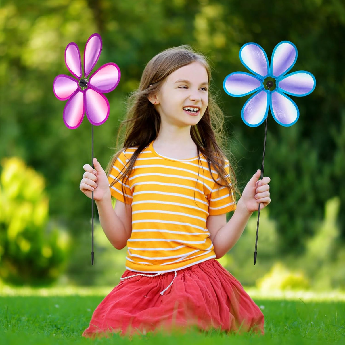 4PCS Wind Spinners for Yard and Garden 11 Inches Colorful Lawn Pinwheels Flower Wind Spinners Decorative Whirligigs Windmill Kids Toys for Garden Outdoor Decor Gifts
