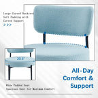 Boucle Dining Chairs Set of 2, Blue Mid Century Modern Kitchen Dining Room Chairs with Curved Backrest and Metal Frame, Round Upholstered Dining Chairs for Kitchen, Living Room