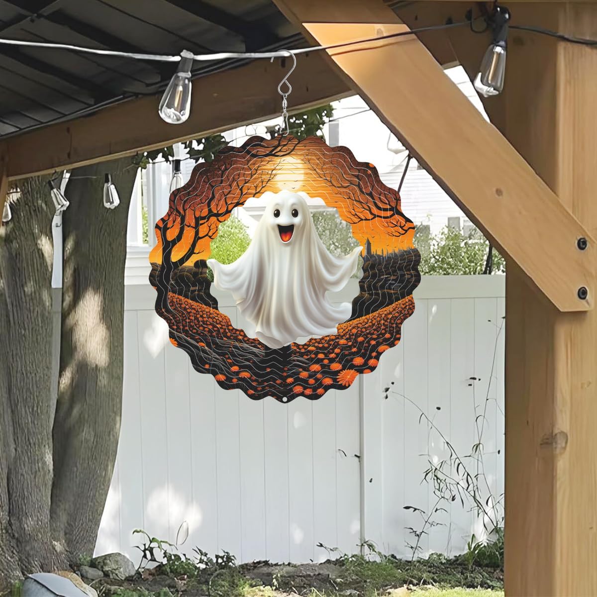 Hanging Wind Spinner Halloween Decor 10 Inch 3D Stainless Wind Spinner for Hanging Outdoor Holidays White Ghost Wind Spinners for All Saints' Day Room Party Garden Decor Outside