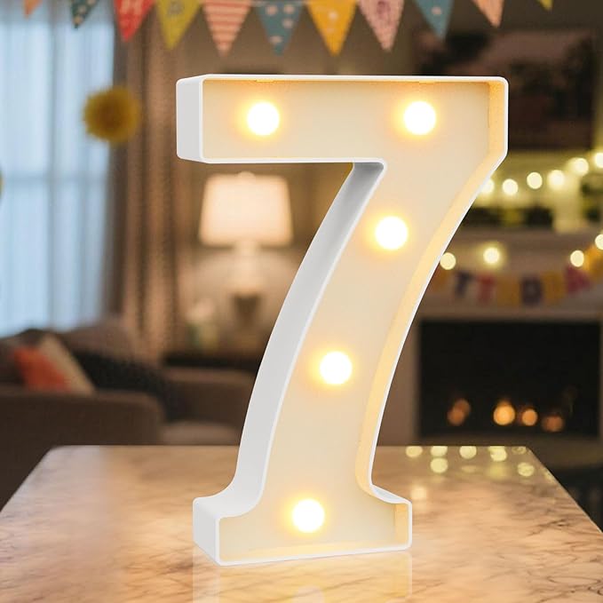 LED Marquee Light Up Numbers Sign - Lighted Birthday Numbers Sign for Birthday Party Decoration, Bar Wall, Home, Table Room, Wedding and Christmas Decorations, Number 7