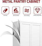AQY Kitchen Pantry Cabinet,61" White Pantry Storage Cabinet with 4 Tier Adjustable Shelves and 2 Doors,Freestanding Cupboard,Metal Pantry Cabinets with Handle for Living Room Kitchen Assembly Required