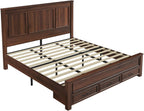 AMERLIFE 52.2" King Size Farmhouse Bed Frame with Headboard, Rustic Brown