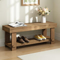 Solid Wood Bench - 42.5" Long Farmhouse Entryway Bench, Narrow End of Bed Storage Benches Seat for Indoor, Entryway, Dining Room, Living Room, Bedroom and Hallway, Natural