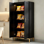 Kitchen Pantry Cabinet,Kitchen Pantry with 2 Adjustable Shelves,4 Shelf Cabinet,Freestanding Floor Cabinet,Unit for Garage Storage,Pantry,Laundry Room,Organization and Storage,Black