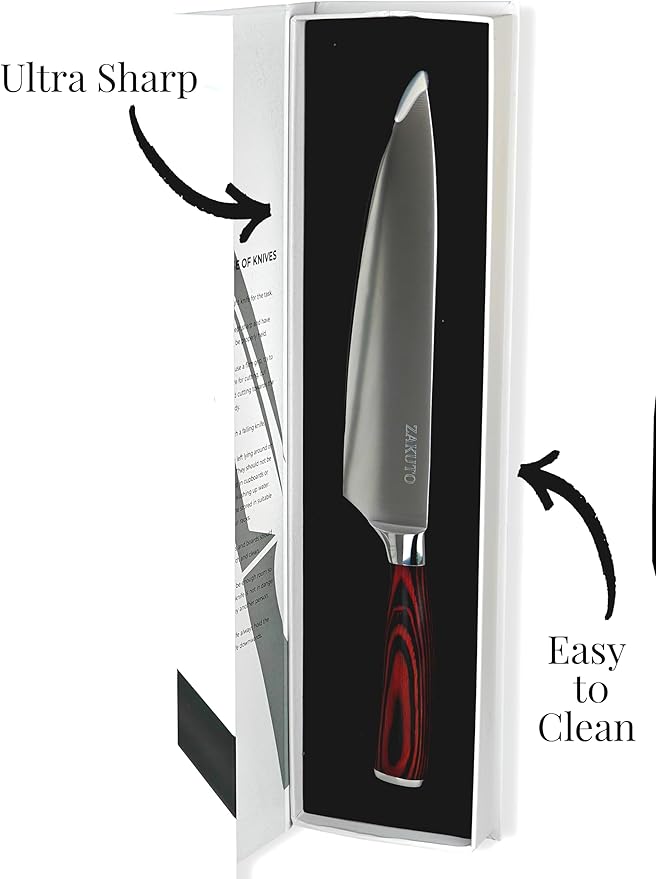 8 Inch Chef Knife - Professional Japanese Chef Knife with High Carbon Stainless Steel Sharp Blade and Ergonomic Comfortable Handle for Chopping, Mincing, Dicing and Slicing, Premium Gift Box
