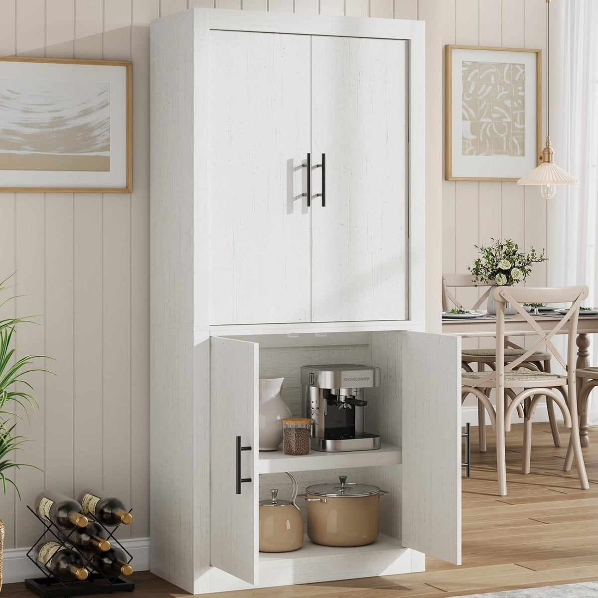70.45'' Multi-Use Farmhouse Pantry: Kitchen Pantry Cabinet with 4-Door, Adjustable Shelves, Anti-Tip for Kitchen, Dining, Office