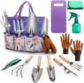 Gardening Tools Set, 11 Piece Garden Hand Tools, Garden Tools Set with Rust-Proof,Fashion and Durable Garden Tools Organizer Handbag Perfect Gardening Gifts for Mothers Day & Outdoor (Purple)