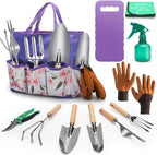 Gardening Tools Set, 11 Piece Garden Hand Tools, Garden Tools Set with Rust-Proof,Fashion and Durable Garden Tools Organizer Handbag Perfect Gardening Gifts for Mothers Day & Outdoor (Purple)
