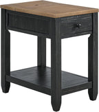 Martin Svensson Home Napa Farmhouse Chairside End Table with Charging Station, Solid Wood Narrow Side Table with Drawer & Shelf, Rustic Accent Table for Living Room or Bedroom. Black and Driftwood.